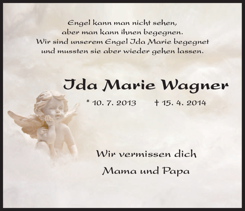  Traueranzeige für Ida Marie Wagner vom 23.04.2014 aus HNA