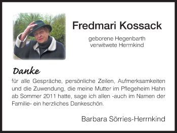 Traueranzeige von Fredmari Kollack von HNA