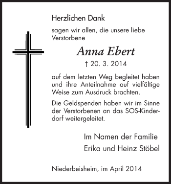 Traueranzeige von Anna Ebert von HNA