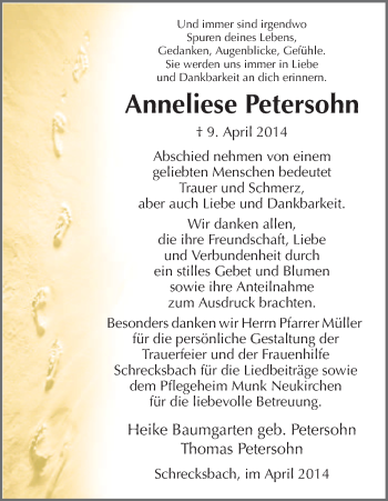Traueranzeige von Anneleise Petersohn von HNA