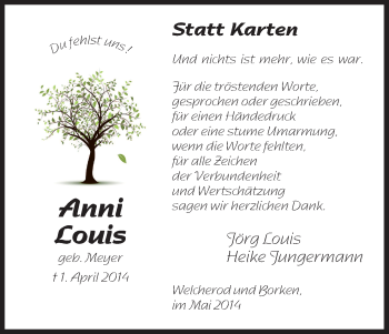 Traueranzeige von Anni Louis von HNA