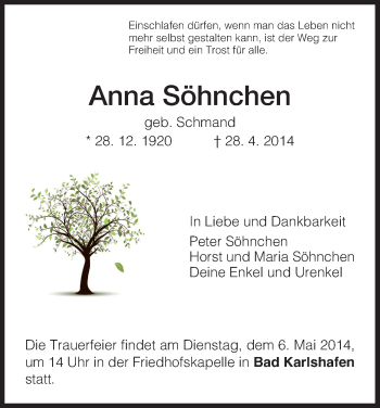 Traueranzeige von Anna Söhnchen von HNA