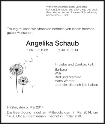 Traueranzeige von Angelika Schaub von HNA