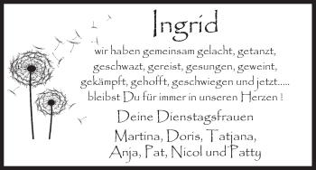 Traueranzeige von Ingrid  von HNA