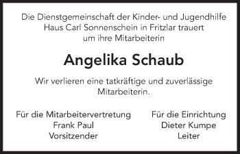 Traueranzeige von Angelika Schaub von HNA