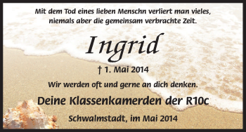 Traueranzeige von Ingrid der RlOc von HNA