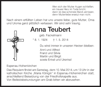 Traueranzeige von Anna Teubert von HNA