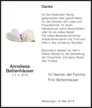 Traueranzeige von Anneliese Bettenhäuser von HNA