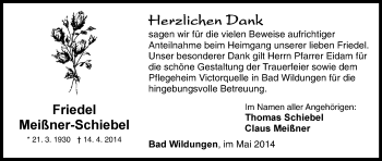 Traueranzeige von Friedel Meißner-Schiebel von HNA