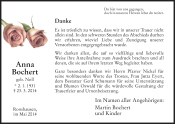 Traueranzeige von Anna Bochert von HNA