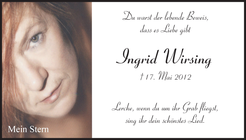  Traueranzeige für Ingrid Wirsing vom 17.05.2014 aus HNA