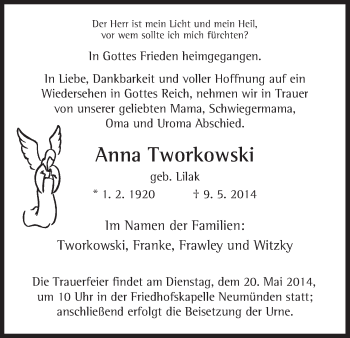 Traueranzeige von Anna Tworkowski von HNA