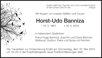 Traueranzeige von Horst-Udo Banniza von HNA