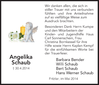 Traueranzeige von Angelika Schaub von HNA