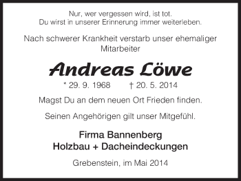 Traueranzeige von Andreas Löwe von HNA