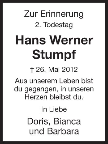 Traueranzeige von Hans Werner Stumpf von HNA