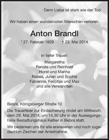 Traueranzeige von Anton Brandl von HNA