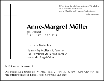 Traueranzeige von Anne-Margret Müller von HNA