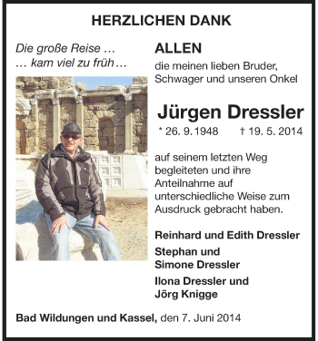 Traueranzeige von Jürgen Dressier von HNA