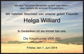 Traueranzeige von Helga Williard von HNA