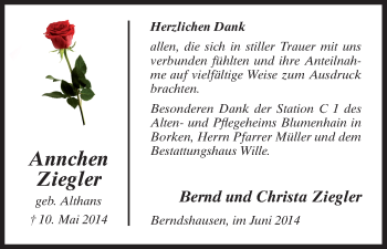 Traueranzeige von Annchen Ziegler von HNA
