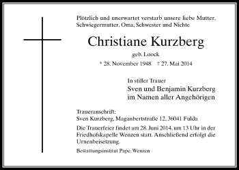 Traueranzeige von Christiane Kurzberg von HNA