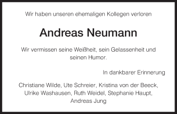 Traueranzeige von Andreas Neumann von HNA