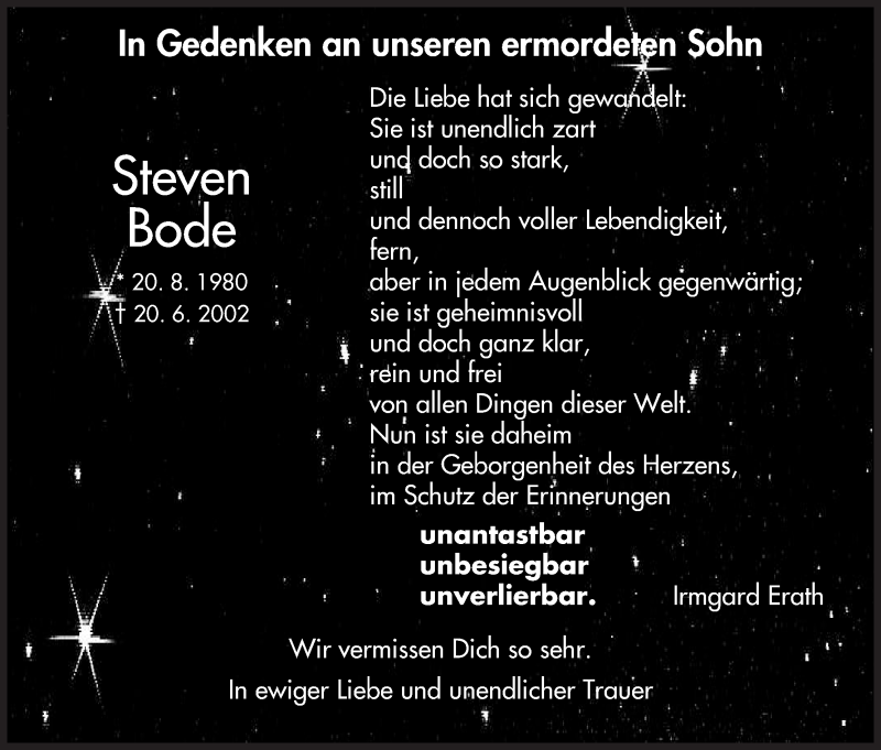  Traueranzeige für Steven Bode vom 20.06.2014 aus HNA