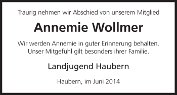 Traueranzeige von Annemie Wollmer von HNA