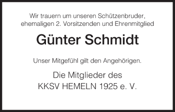 Traueranzeige von Günter Schmidt von HNA