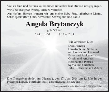 Traueranzeige von Angela Brytanczyk von HNA