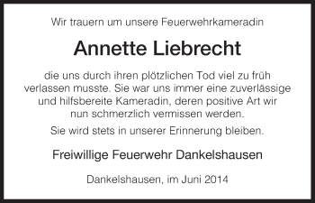 Traueranzeige von Annette Liebrecht von HNA