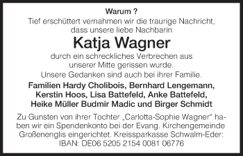Traueranzeige von Katja Wagner von HNA