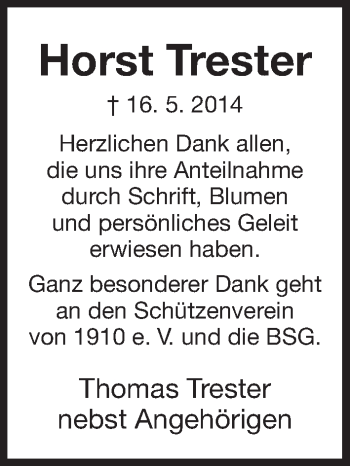 Traueranzeige von Horst Trester von HNA