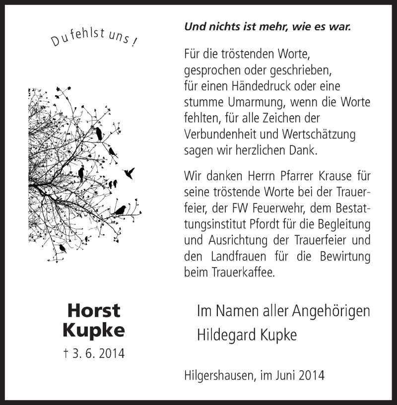  Traueranzeige für Horst Kupke vom 28.06.2014 aus HNA