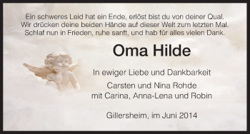 Traueranzeige von Oma Hilde  von HNA
