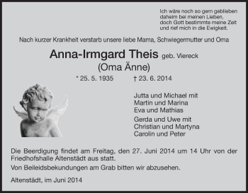 Traueranzeige von Anna-Irmgard Theis von HNA