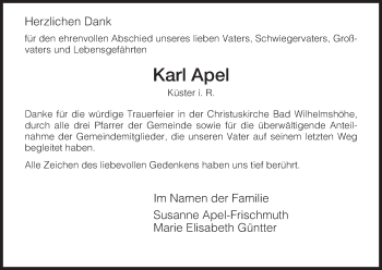 Traueranzeige von Karl Apel von HNA