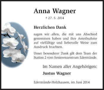Traueranzeige von Anna Wagner von HNA