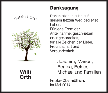 Traueranzeige von Willi Orth von HNA