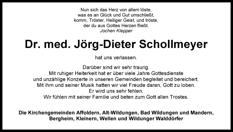  Traueranzeige für Jörg-Dieter Schollmeyer vom 28.06.2014 aus HNA