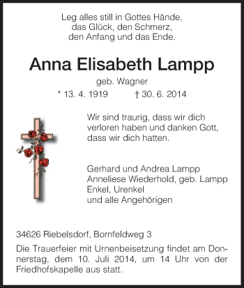 Traueranzeige von Anna Elisabeth Lampp von HNA