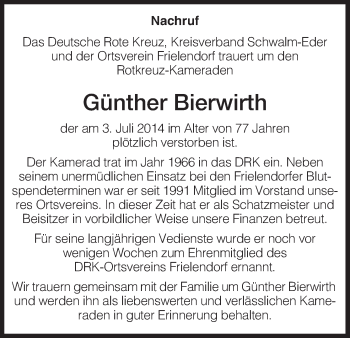 Traueranzeige von Günther Bierwirth von HNA