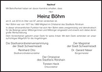 Traueranzeige von Heinz Böhm von HNA