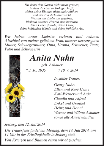 Traueranzeige von Anita Nuhn von HNA