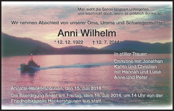 Traueranzeige von Anni Wilhelm von HNA