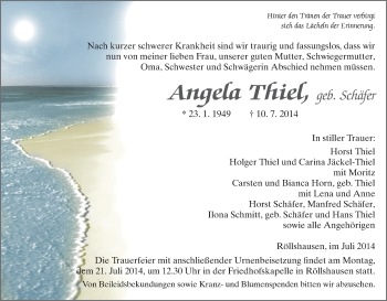 Traueranzeige von Angela Thiel von HNA