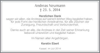 Traueranzeige von Andreas Neumann von HNA