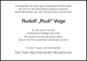 Traueranzeige von Rudolf Voge von HNA