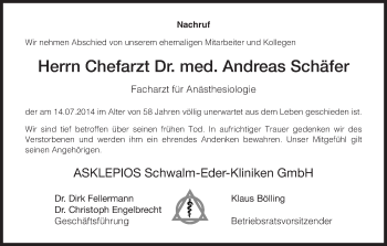 Traueranzeige von Andreas Schäfer von HNA